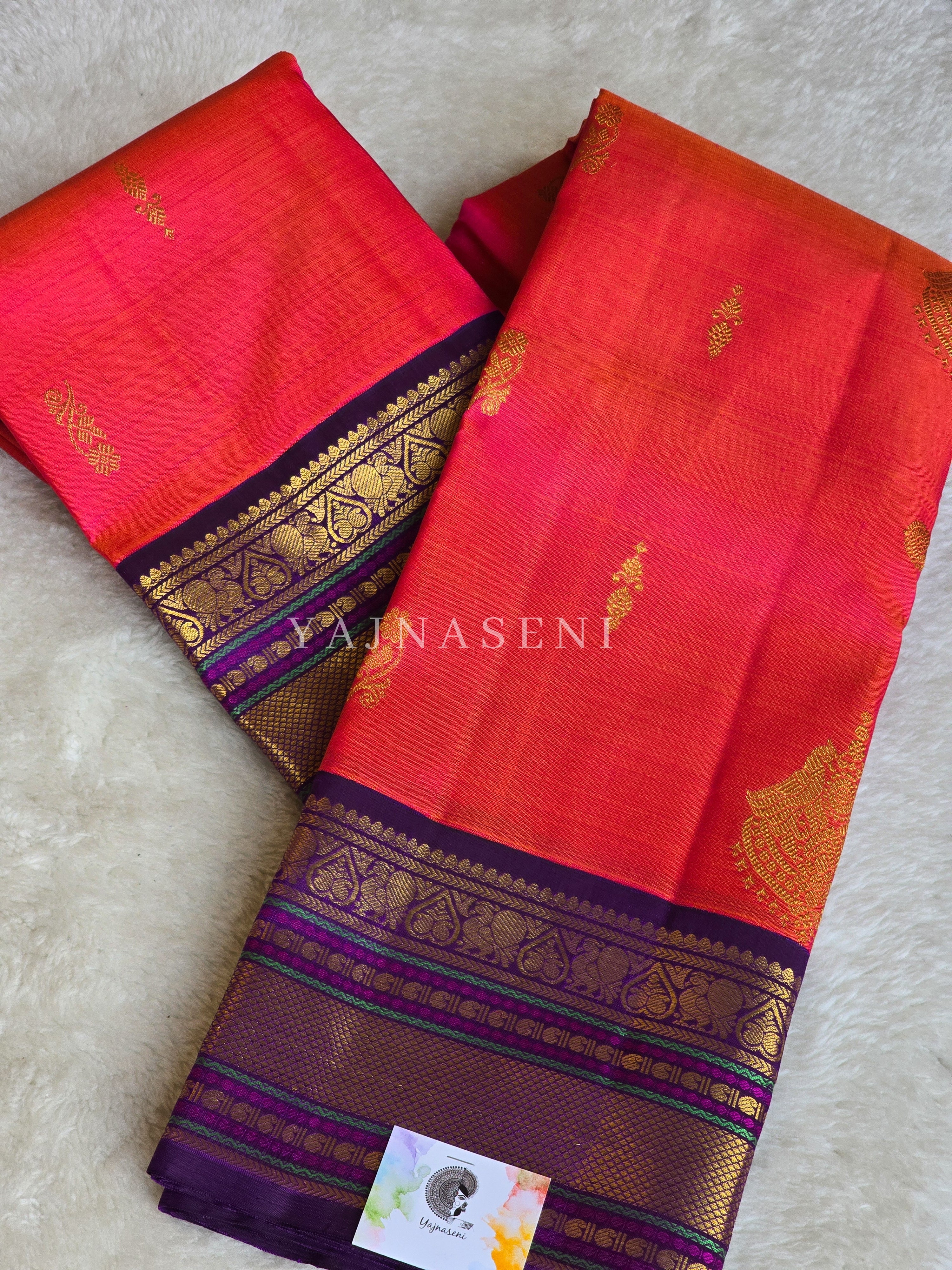 SUNSET FUSION - Pure Kanjivaram Silk Saree with Gold Zari