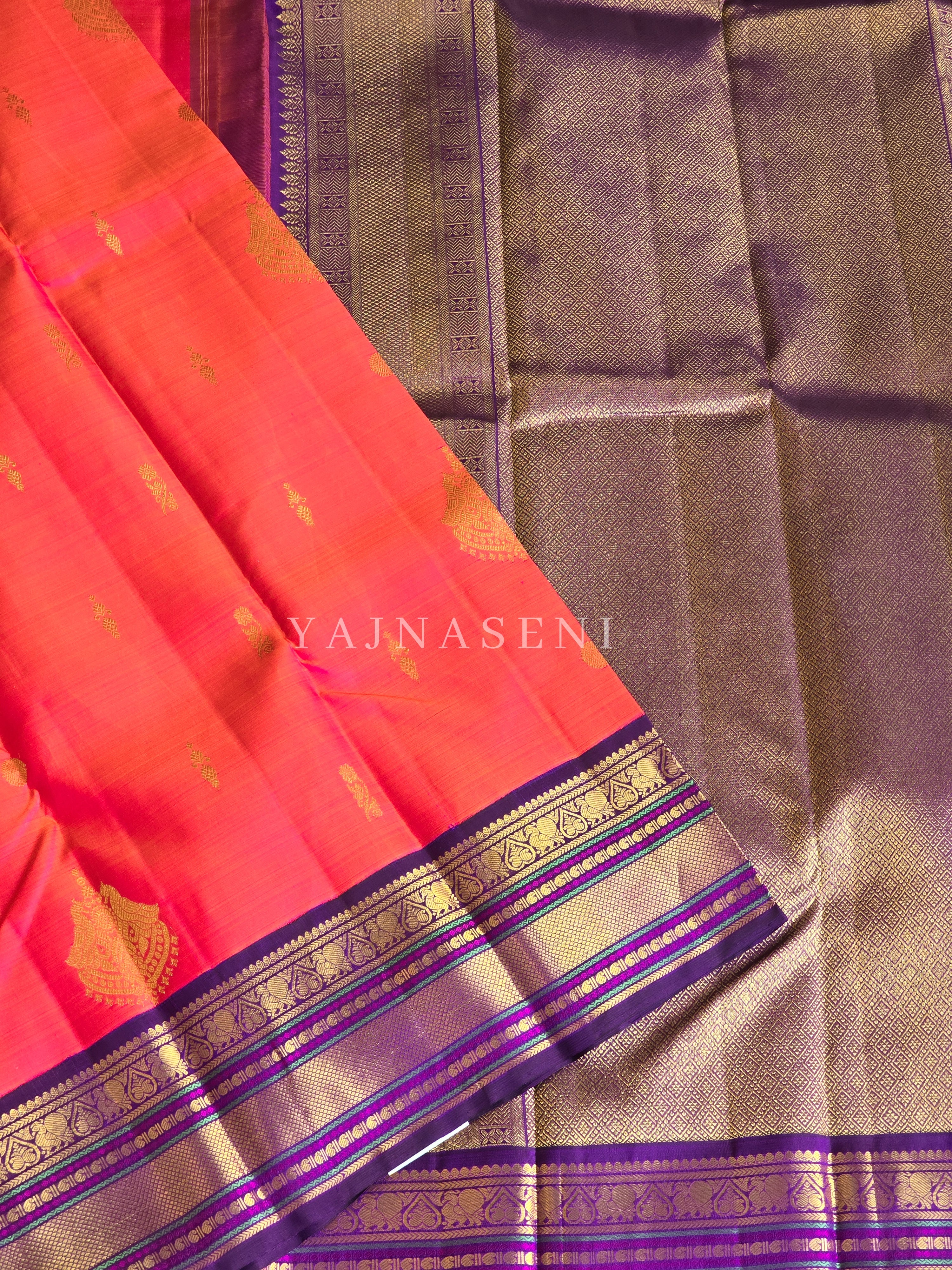 SUNSET FUSION - Pure Kanjivaram Silk Saree with Gold Zari