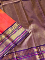 Load image into Gallery viewer, SUNSET FUSION - Pure Kanjivaram Silk Saree with Gold Zari
