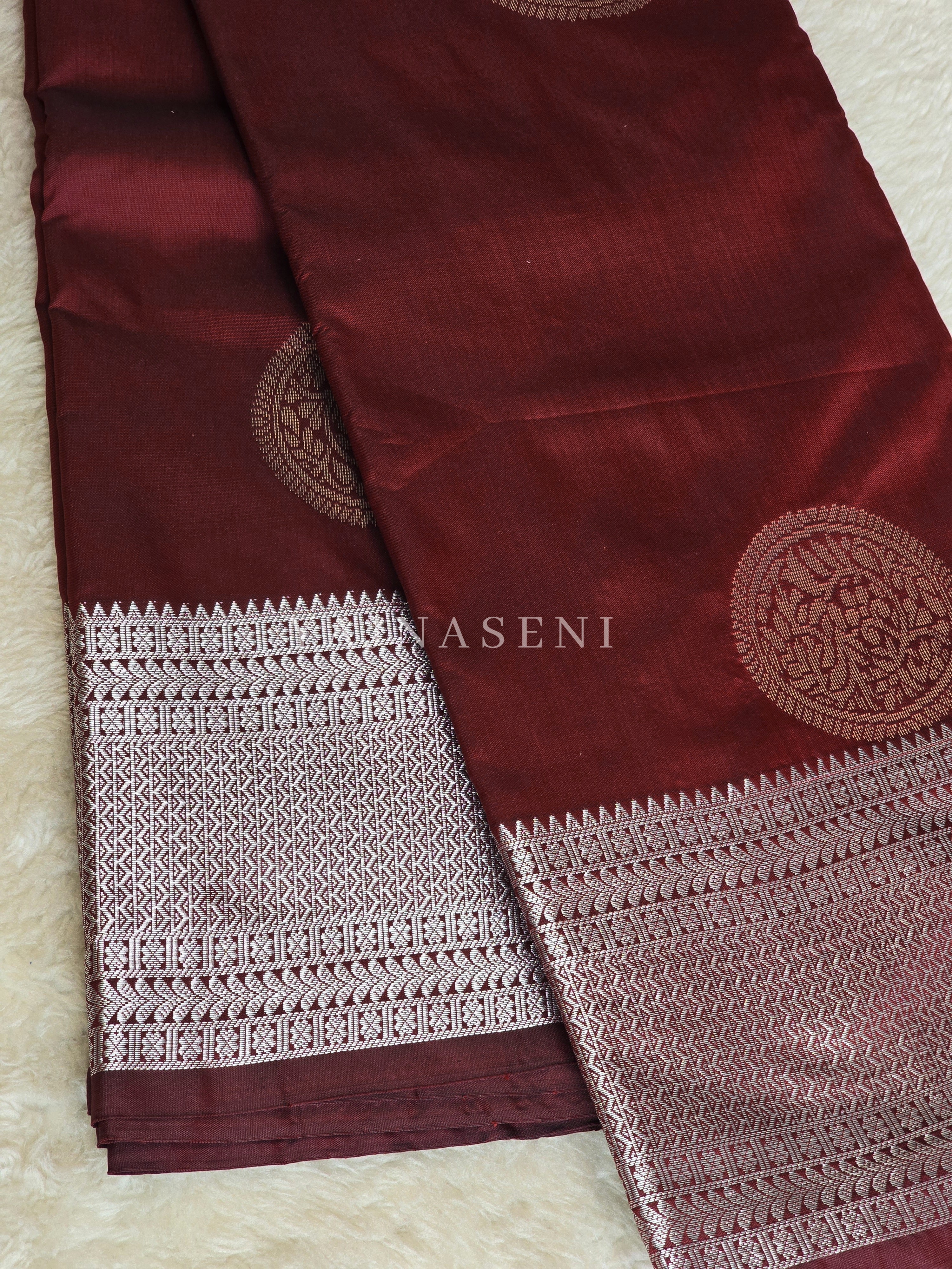 Semi Soft Silk Silver Zari Saree - Maroon