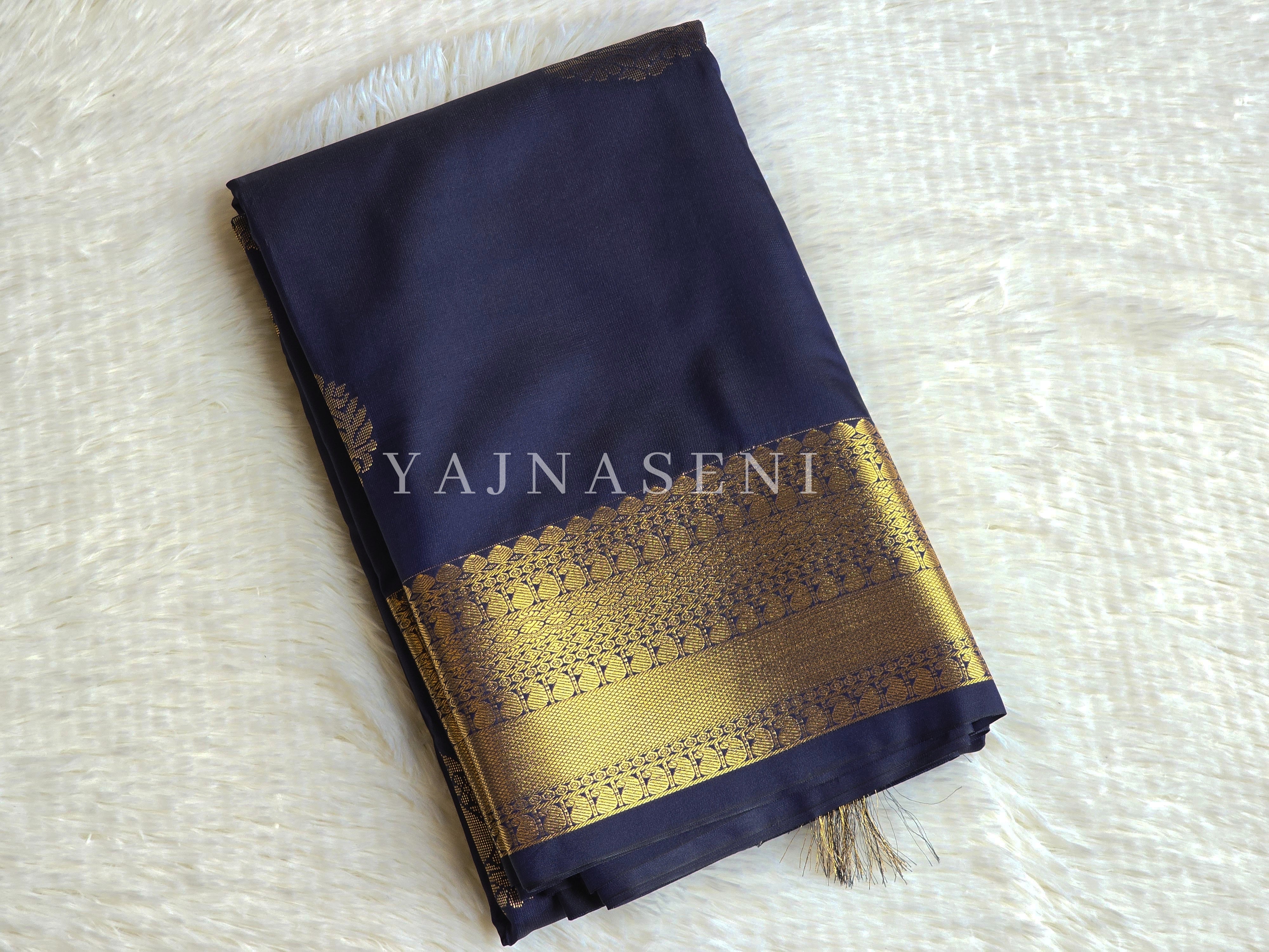 Soft Silk x Gold Zari Saree - Midnight Blue