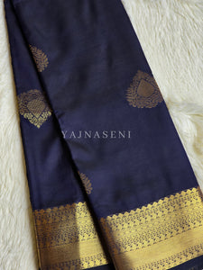 Soft Silk x Gold Zari Saree - Midnight Blue