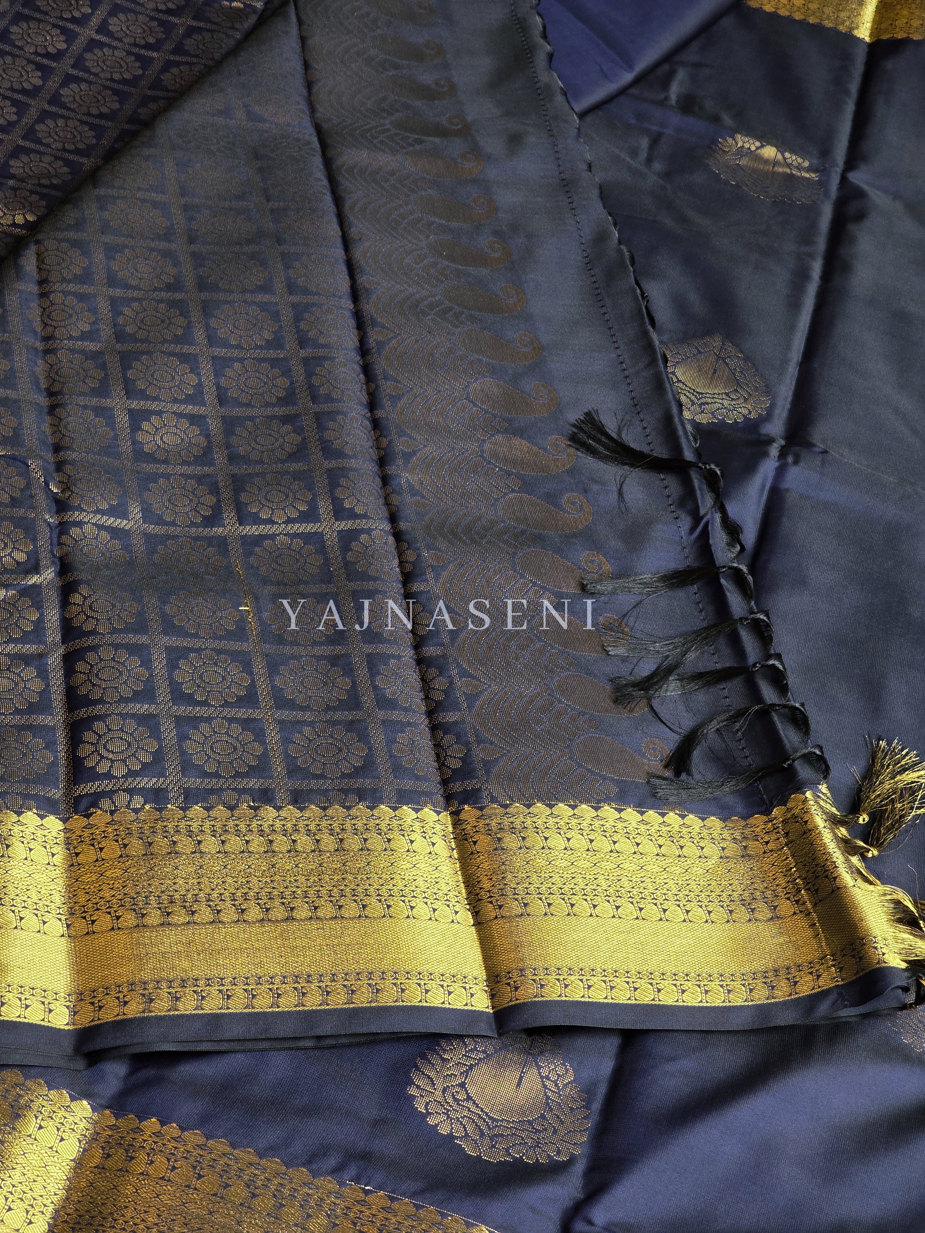 Soft Silk x Gold Zari Saree - Midnight Blue