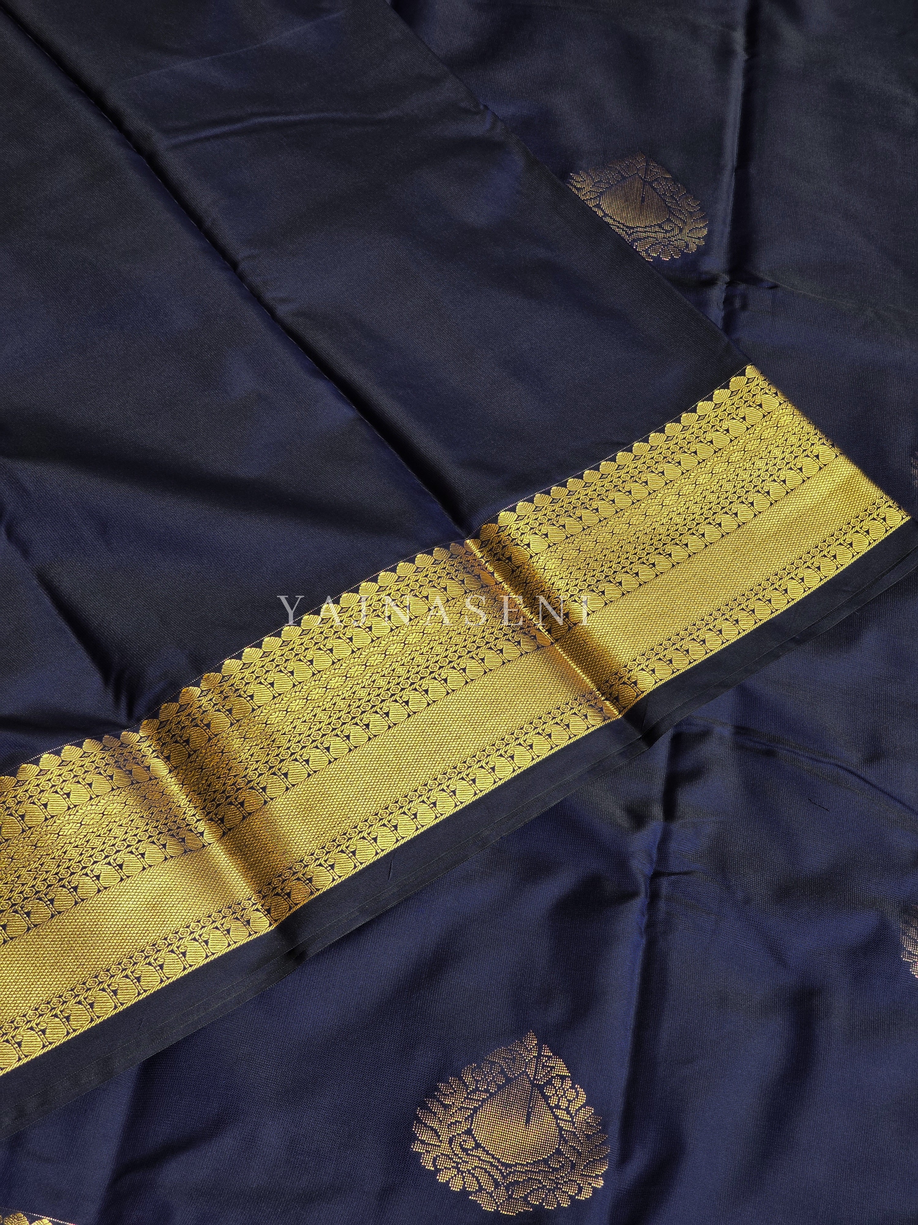 Soft Silk x Gold Zari Saree - Midnight Blue