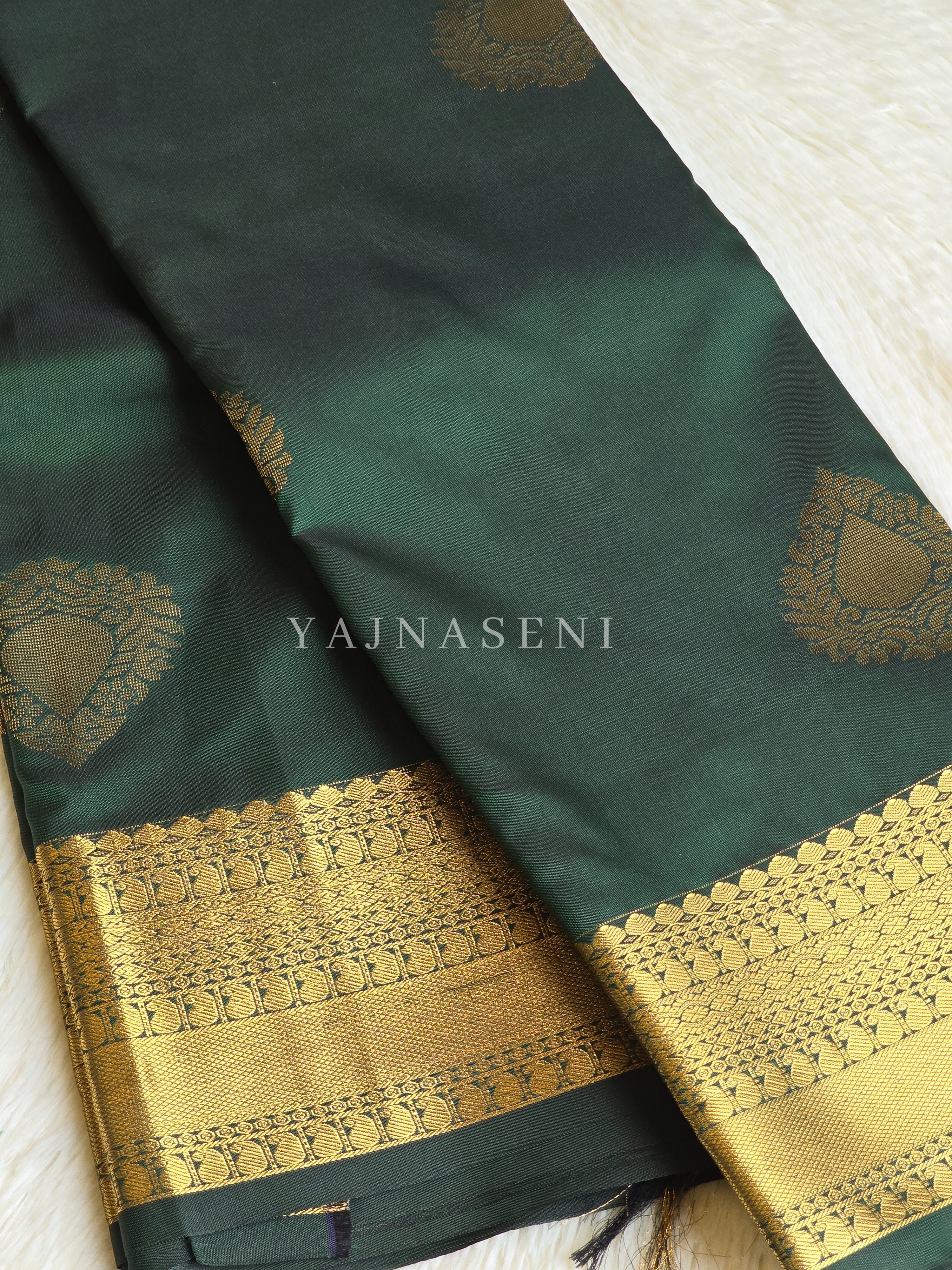 Soft Silk x Gold Zari Saree - Deep Green