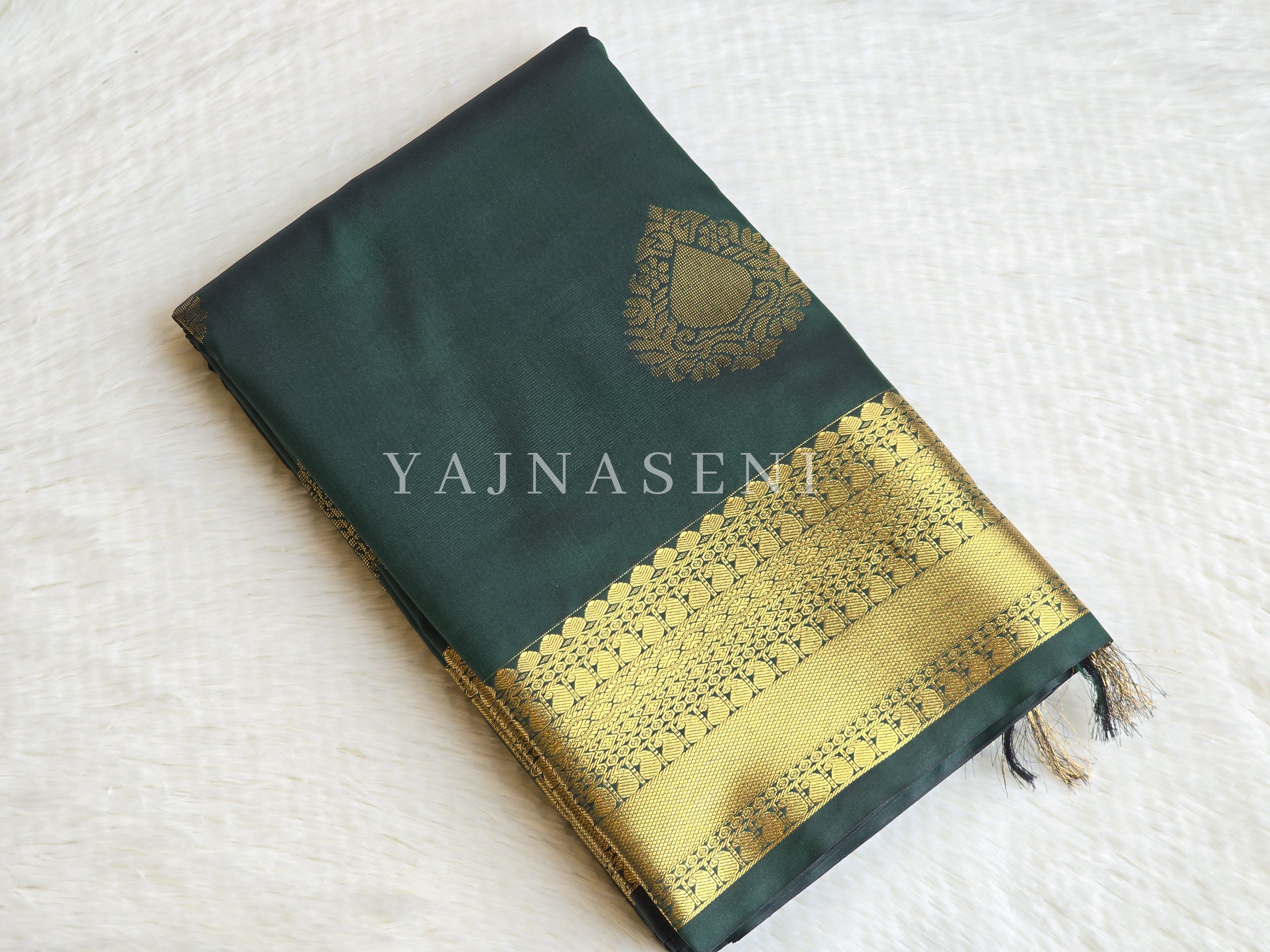 Soft Silk x Gold Zari Saree - Deep Green