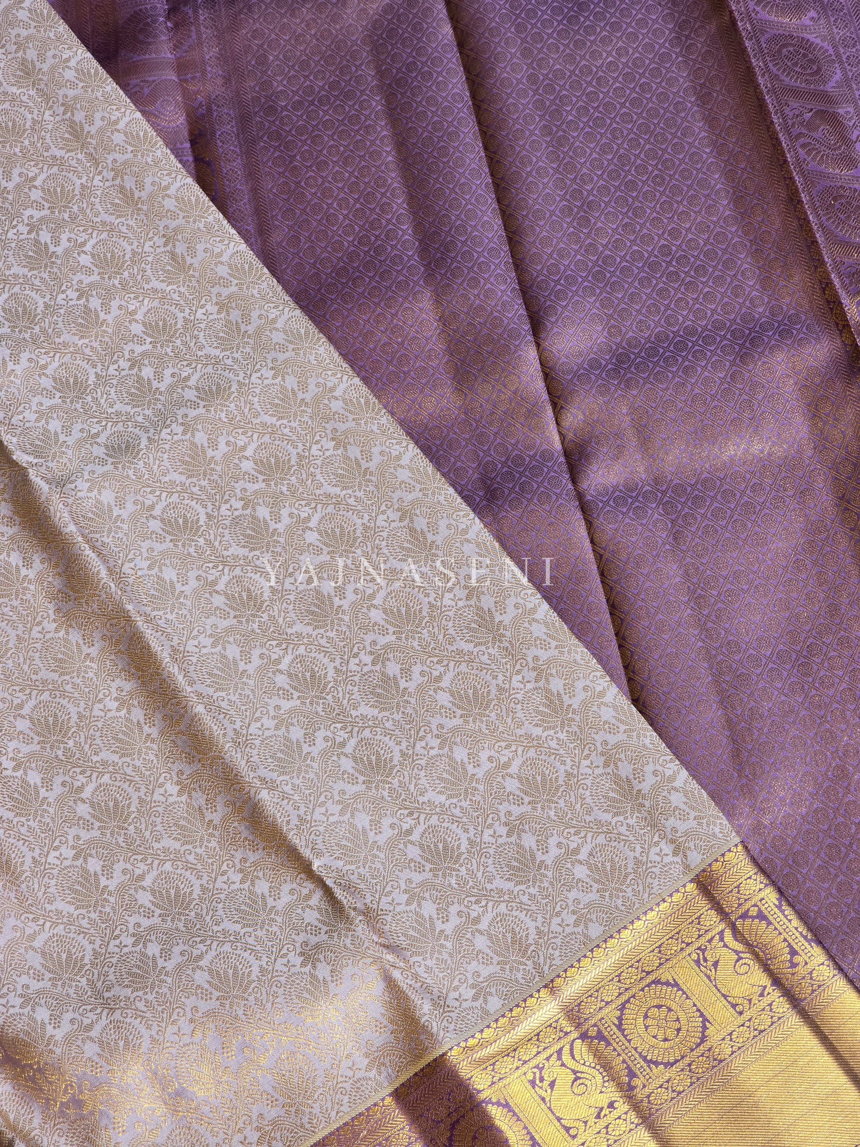 STARLIT WISTERIA - Pure Kanjivaram Silk Saree with Gold Zari