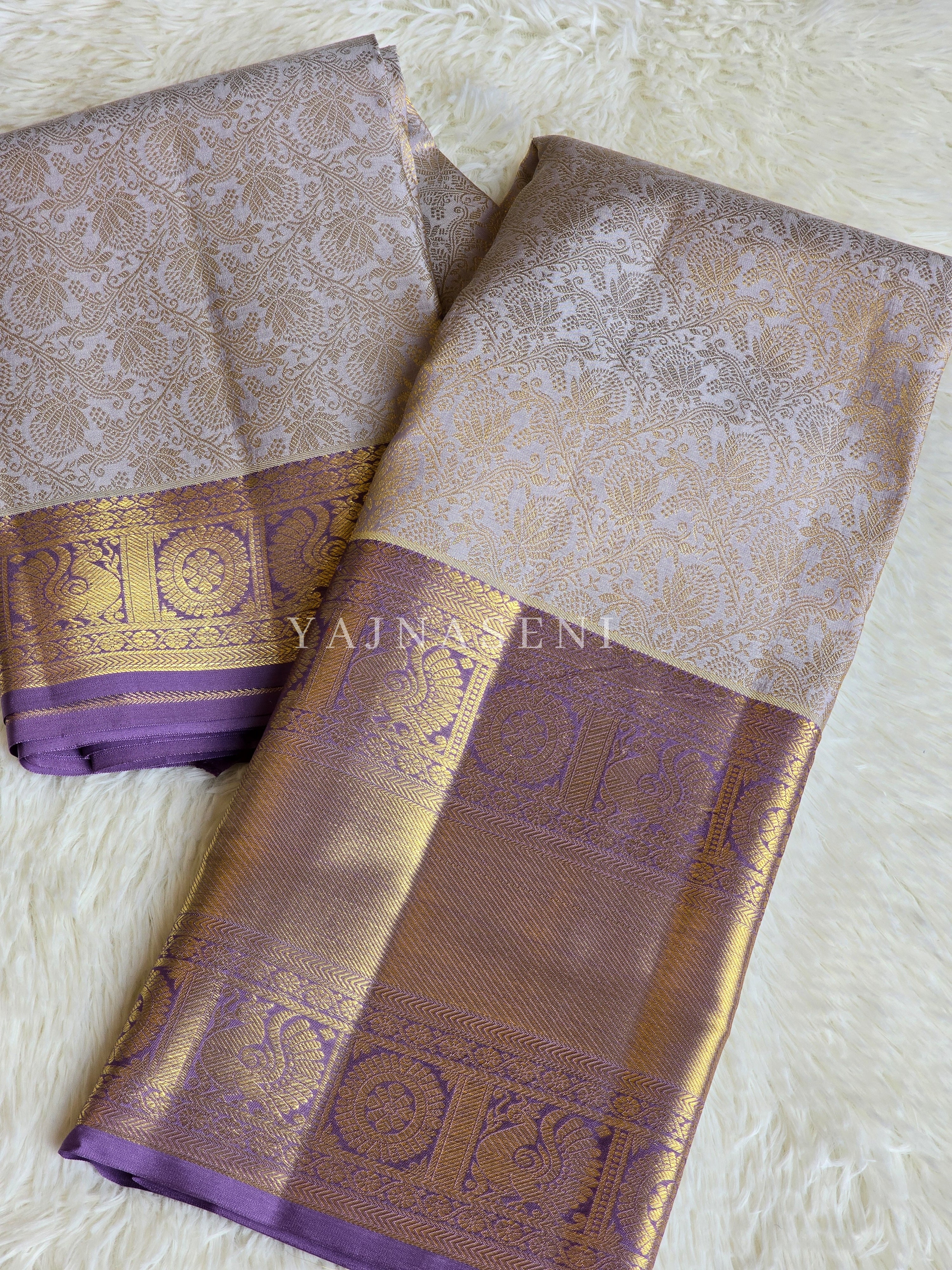 STARLIT WISTERIA - Pure Kanjivaram Silk Saree with Gold Zari