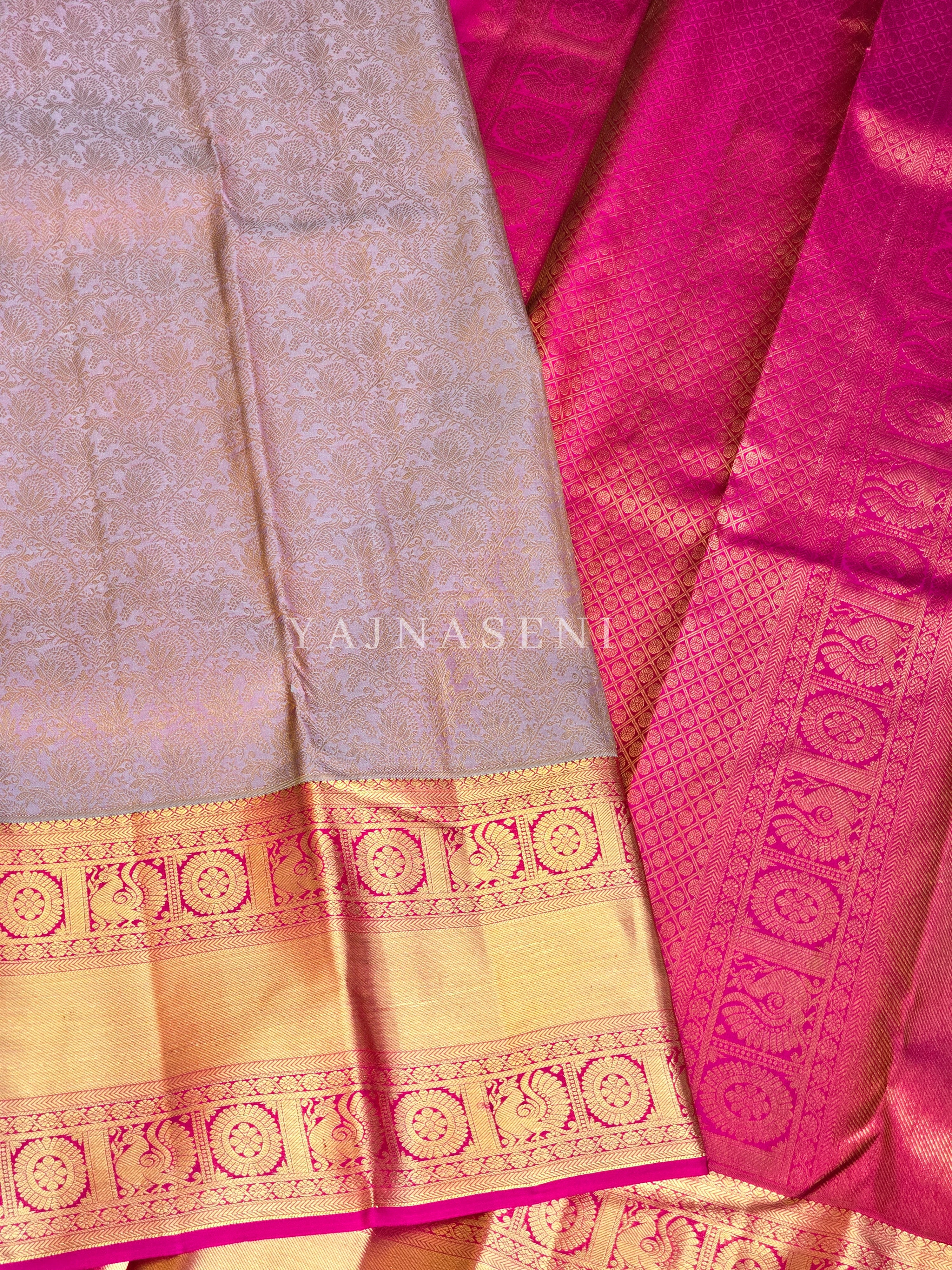 BLOSSOM KISS - Pure Kanjivaram Silk Saree with Gold Zari