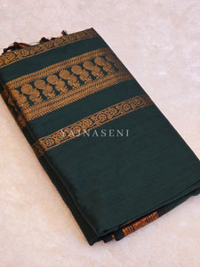 Kalyani Cotton Saree - Copper Zari : Deep Green