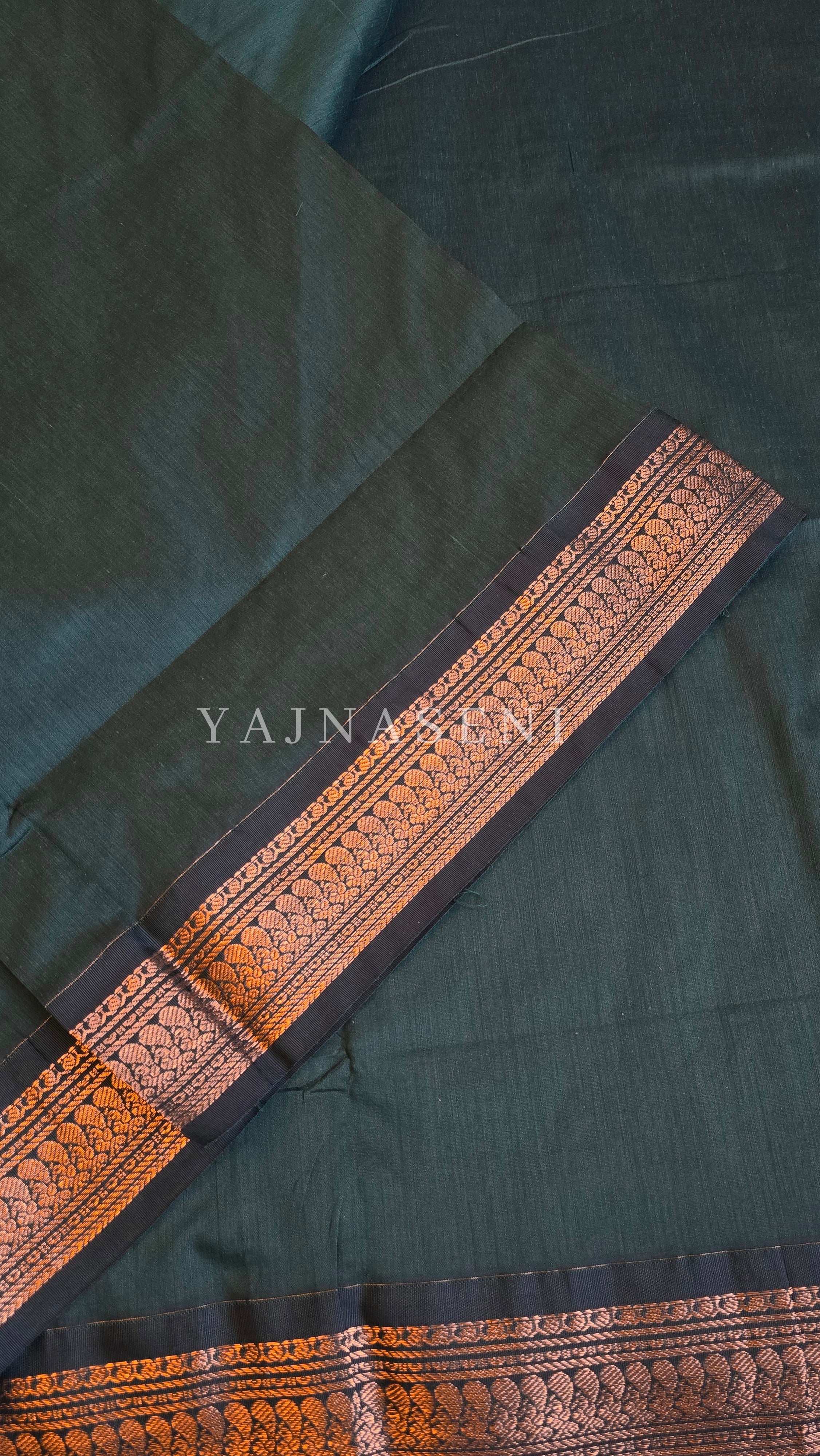 Kalyani Cotton Saree - Copper Zari : Deep Green