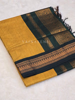 Load image into Gallery viewer, Kalyani Cotton Saree - Copper Zari : Mustard x Dark Green
