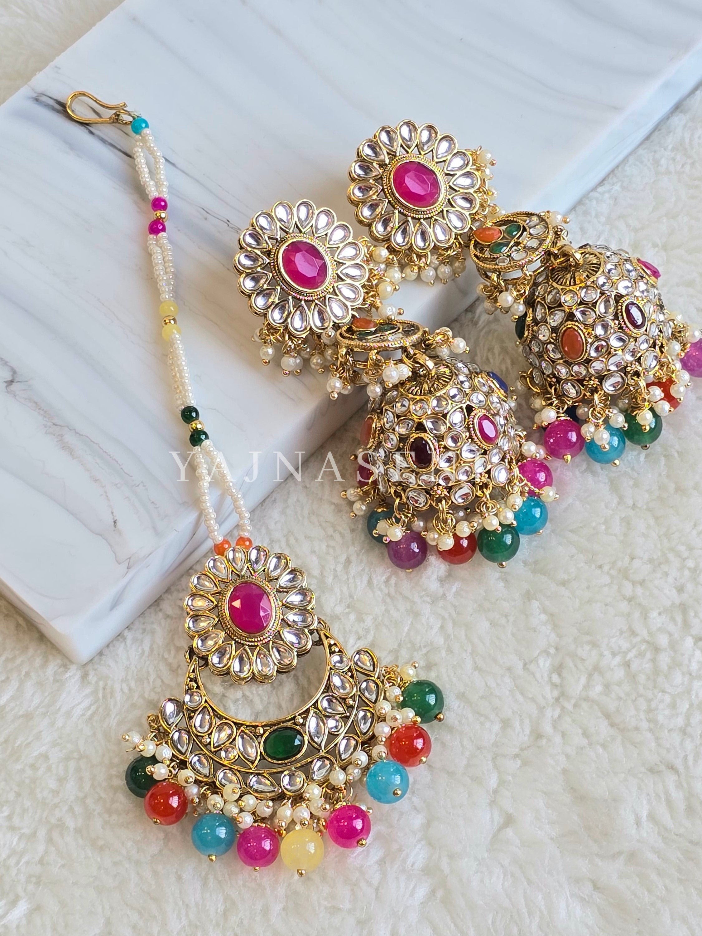 KAREENA earrings + tikka (Multicolour)