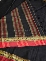 Load image into Gallery viewer, Narayanpet Mercerised Cotton Saree : Black x Red
