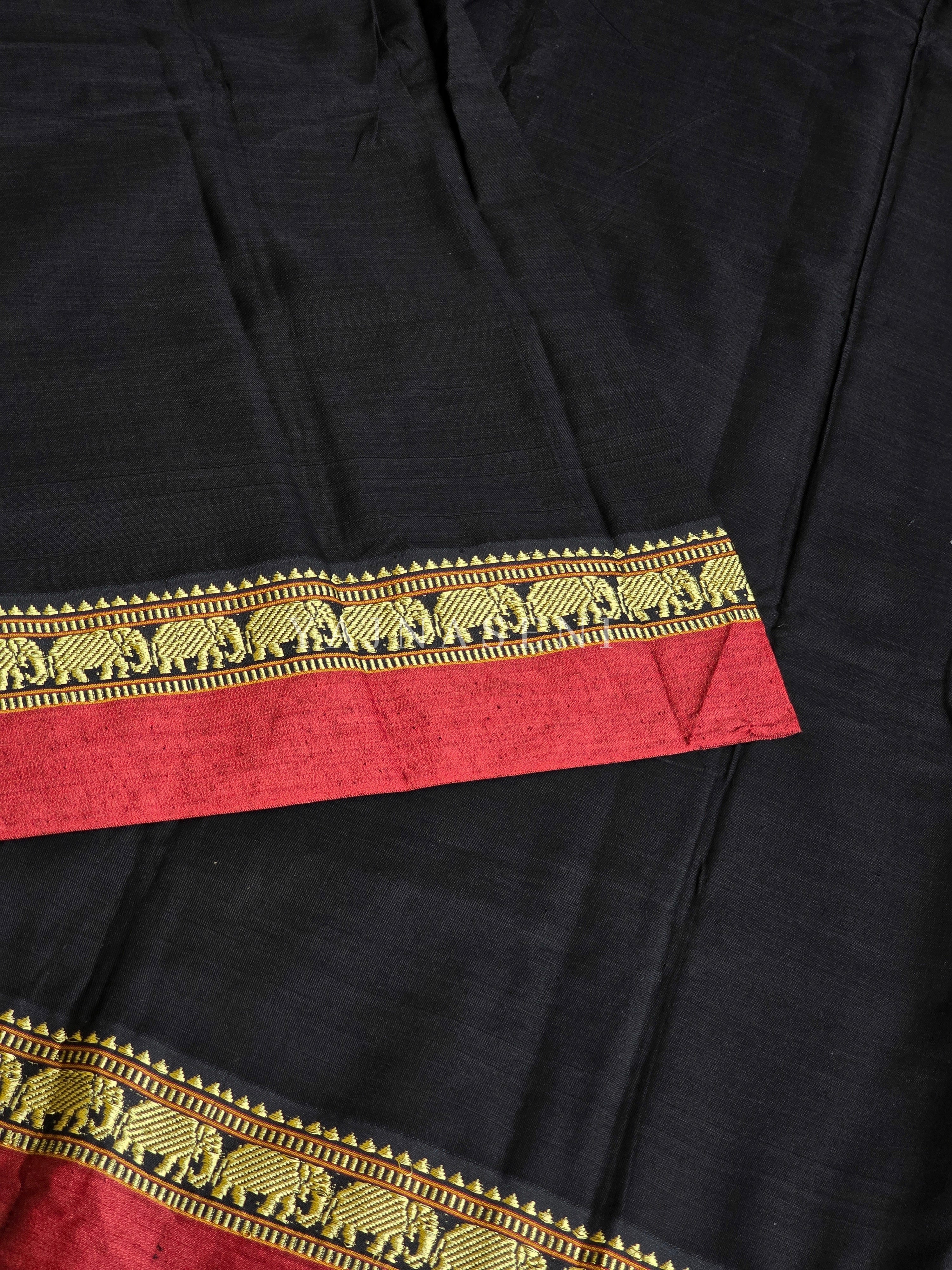 Narayanpet Mercerised Cotton Saree : Black x Red