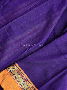 Narayanpet Mercerised Cotton Saree : Dark Purple x Ochre