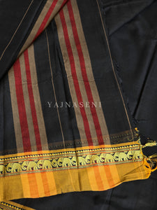 Narayanpet Mercerised Cotton Saree : Black x Mustard