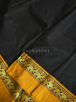 Load image into Gallery viewer, Narayanpet Mercerised Cotton Saree : Black x Mustard
