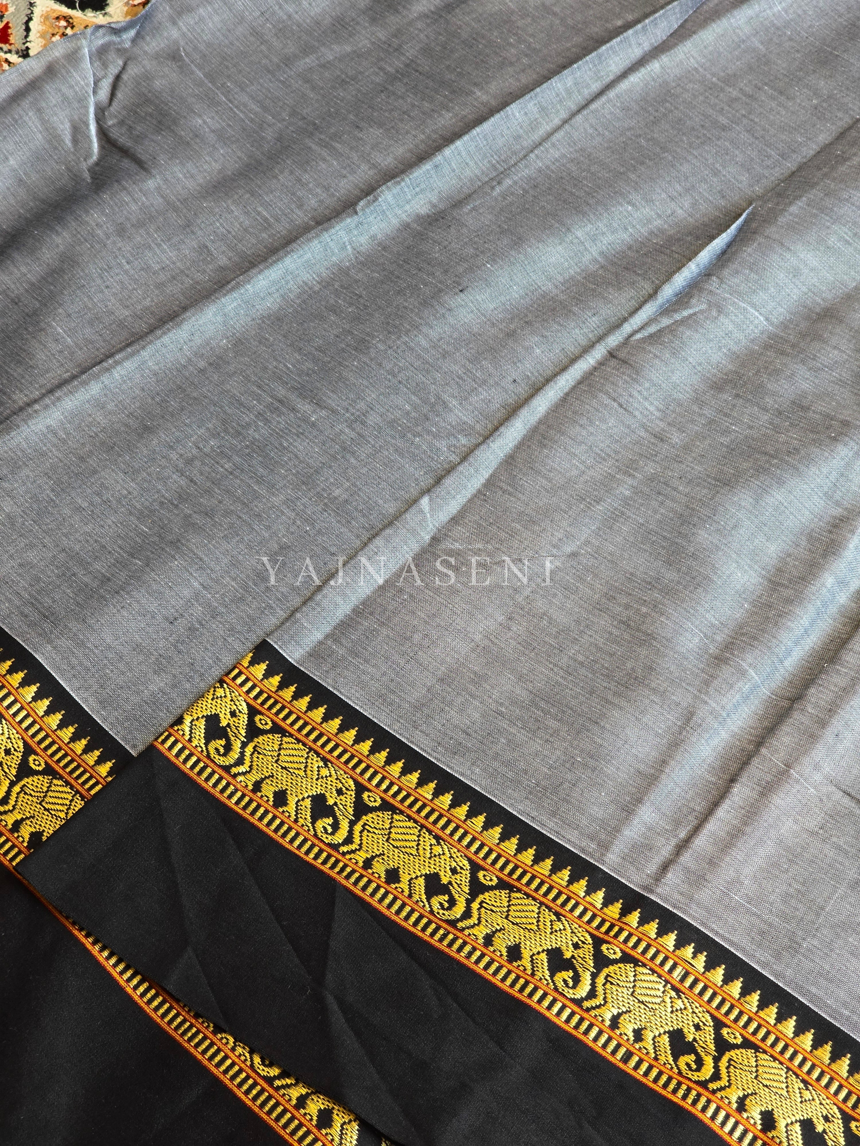 Narayanpet Mercerised Cotton Saree : Grey x Black