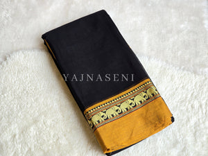 Narayanpet Mercerised Cotton Saree : Black x Mustard