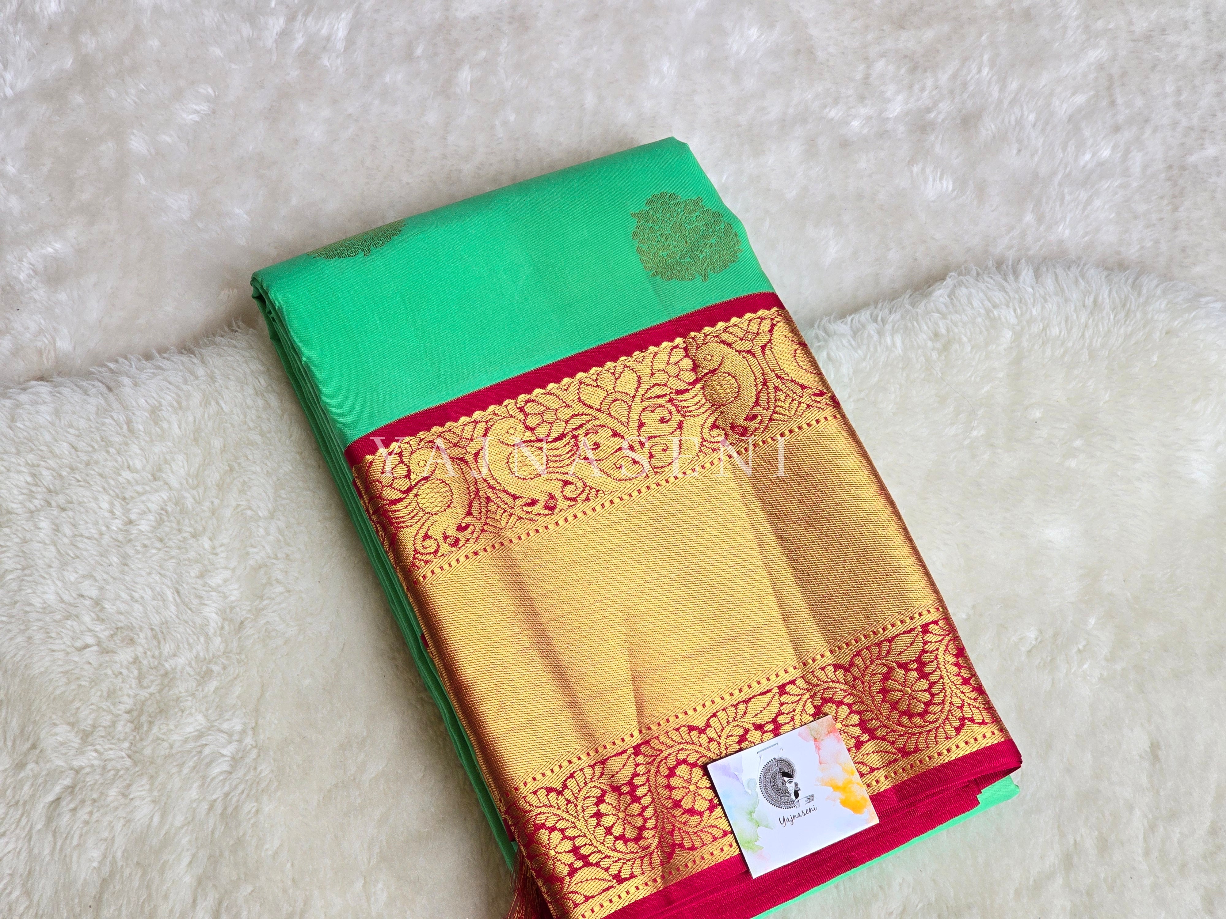 CRIMSON LEAF - Pure Kanjivaram Silk Saree with Gold Zari