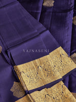 Load image into Gallery viewer, MIDNIGHT MAJESTY - Pure Kanjivaram Silk Saree with Gold Zari
