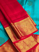 Load image into Gallery viewer, OCEAN EMBER - Pure Kanjivaram Silk Saree with Gold Zari
