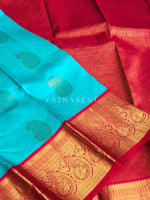 Load image into Gallery viewer, OCEAN EMBER - Pure Kanjivaram Silk Saree with Gold Zari
