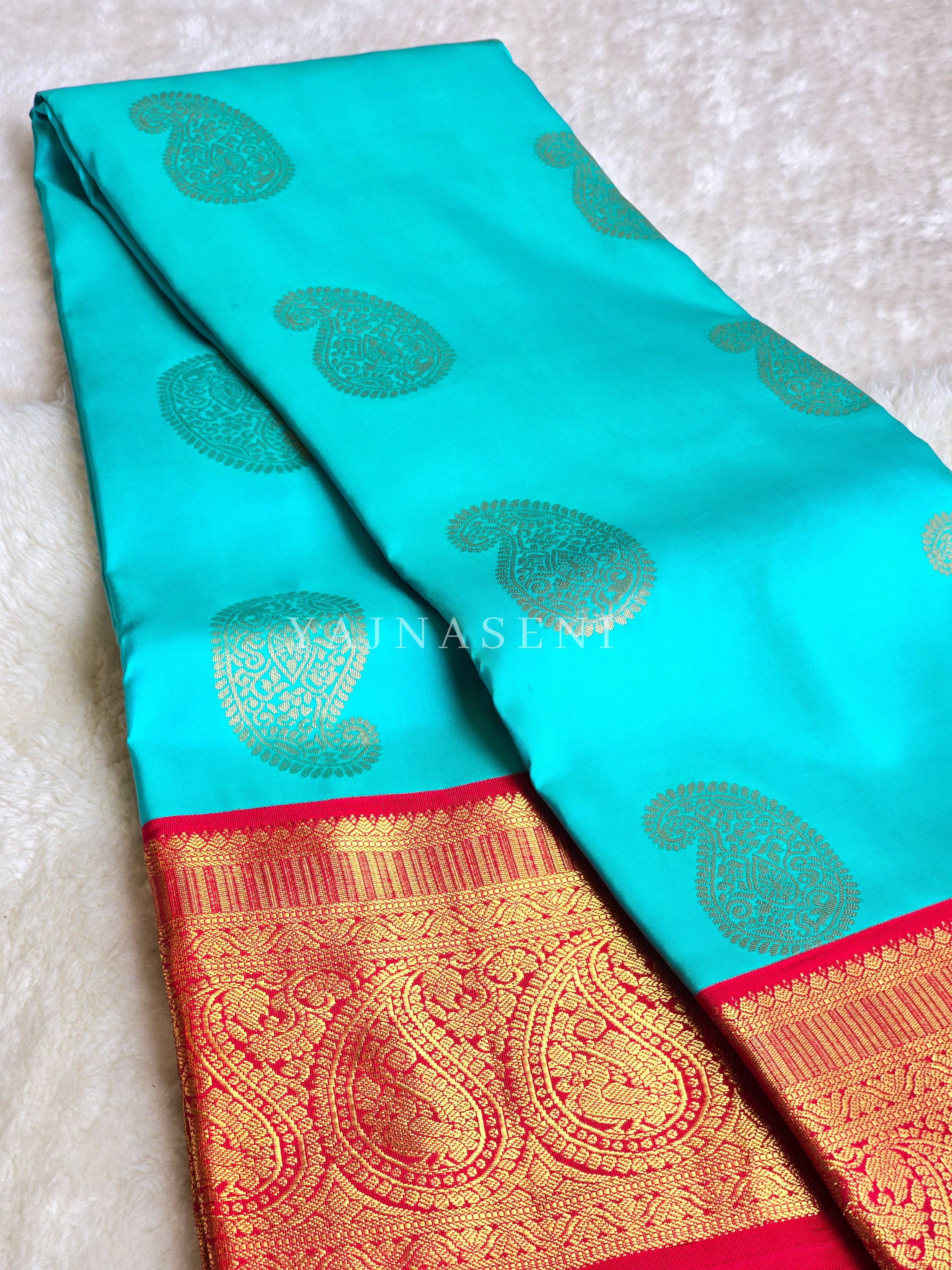 OCEAN EMBER - Pure Kanjivaram Silk Saree with Gold Zari