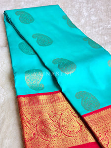 OCEAN EMBER - Pure Kanjivaram Silk Saree with Gold Zari