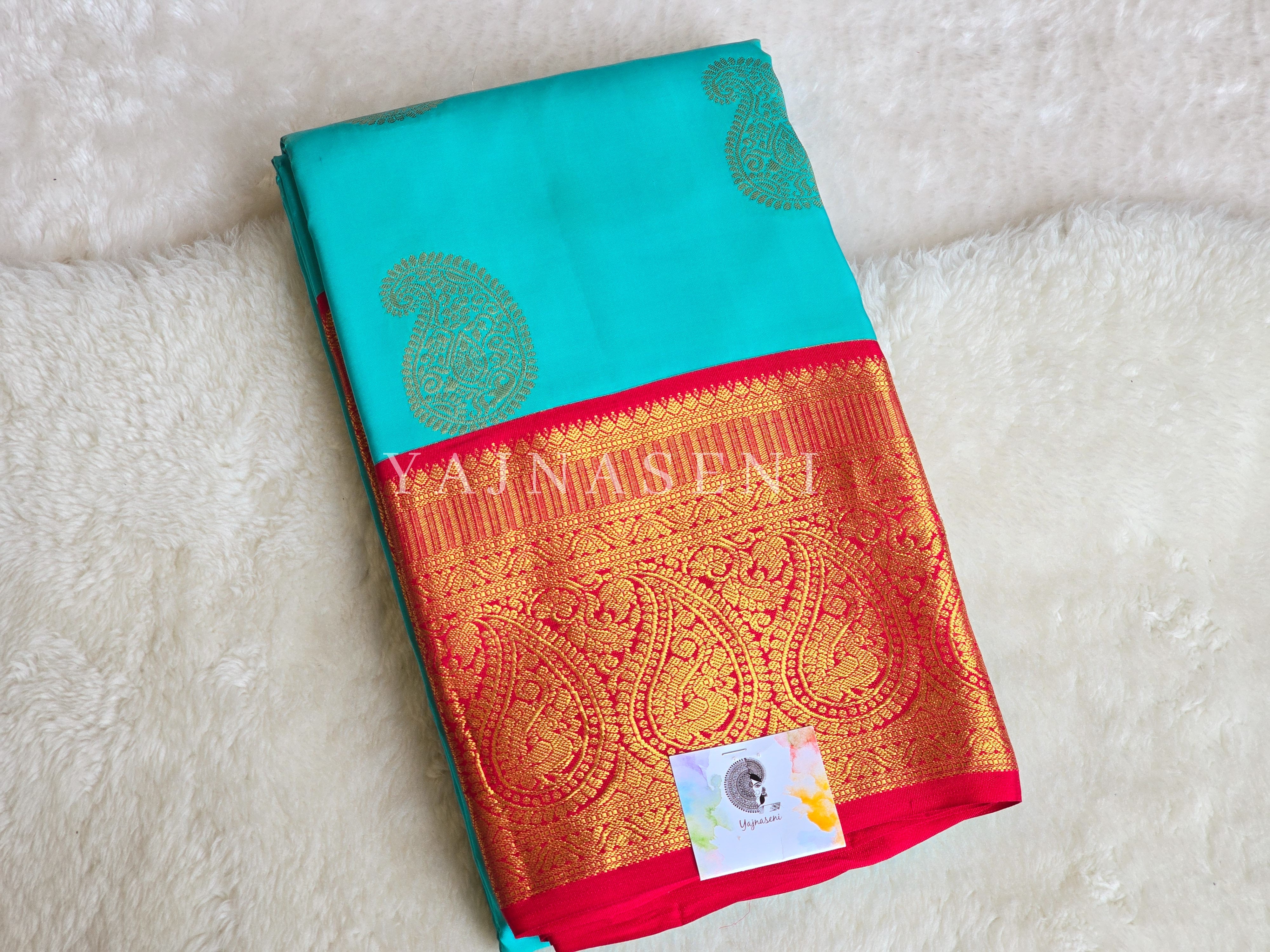 OCEAN EMBER - Pure Kanjivaram Silk Saree with Gold Zari