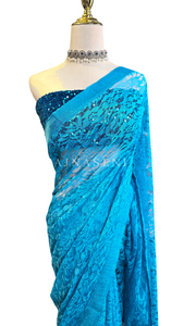 Lace Saree - Sky