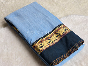 Narayanpet Mercerised Cotton Saree : Light Blue x  Dark Teal