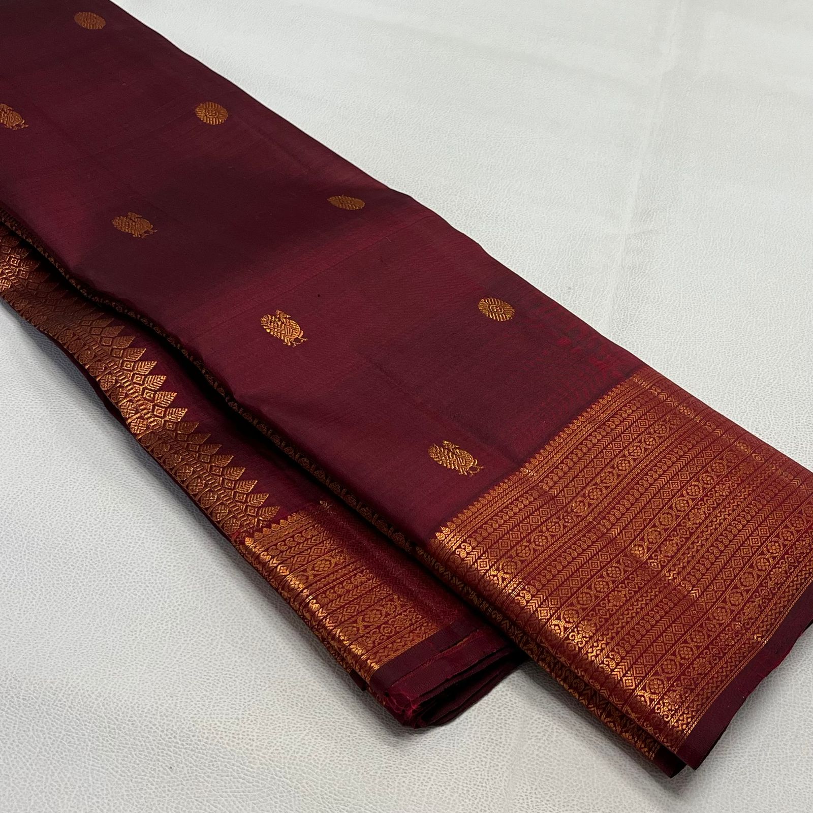 Royale Maroon - Pure Kanjivaram Silk Saree with Copper Zari