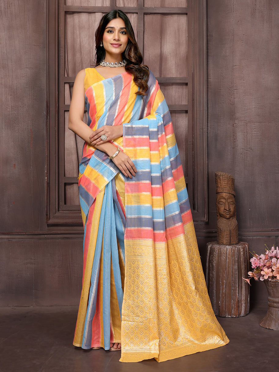 Linen Striped Saree : Multicolour