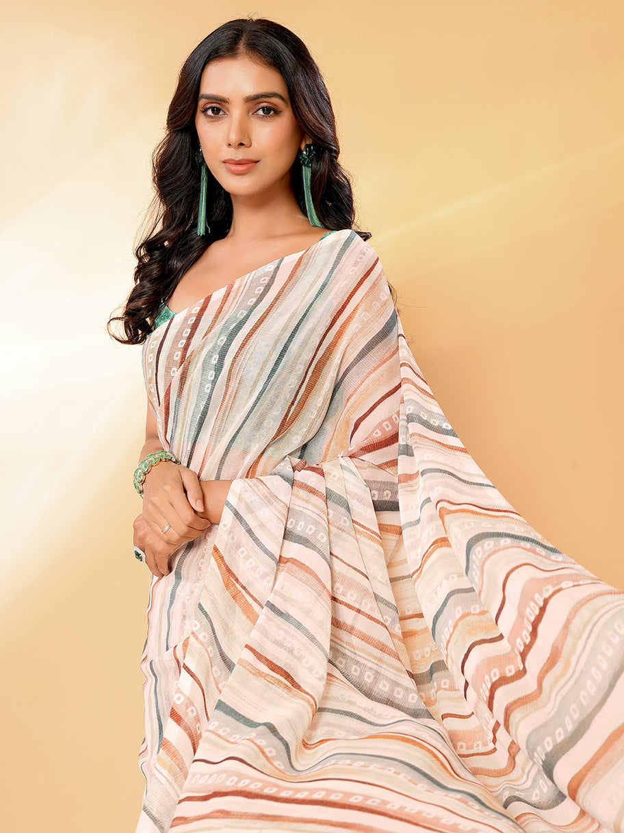 Georgette x Leheriya Print Saree : Light Brown