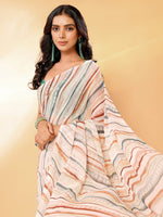 Load image into Gallery viewer, Georgette x Leheriya Print Saree : Light Brown
