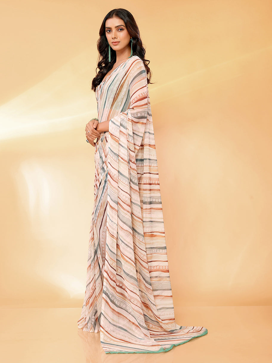 Georgette x Leheriya Print Saree : Light Brown