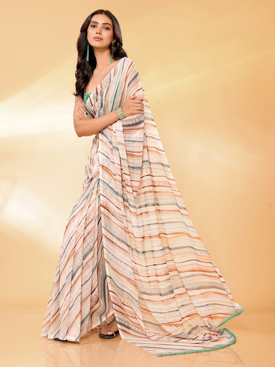 Georgette x Leheriya Print Saree : Light Brown