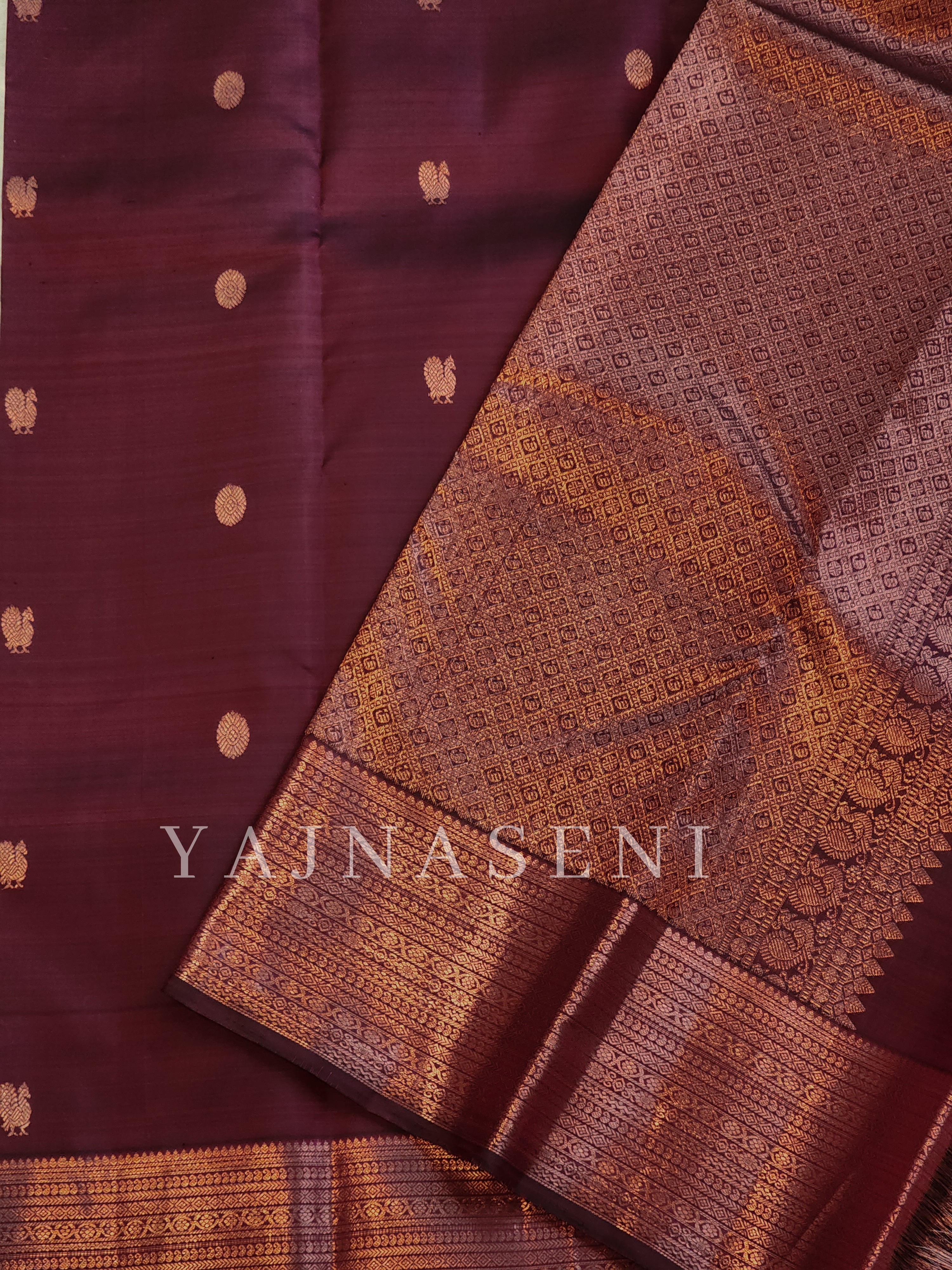 Royale Maroon - Pure Kanjivaram Silk Saree with Copper Zari