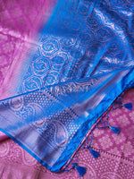 Load image into Gallery viewer, Soft silk banarasi x Rosegold zari Saree - Plum x Blue
