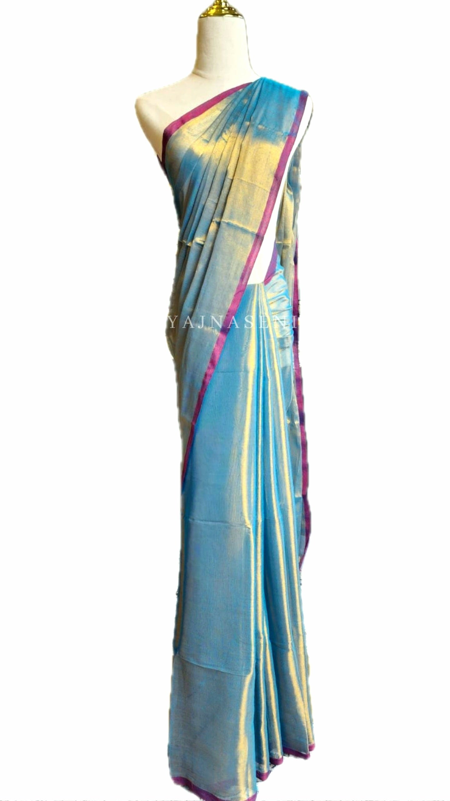 Tissue x Cotton Saree - Aqua