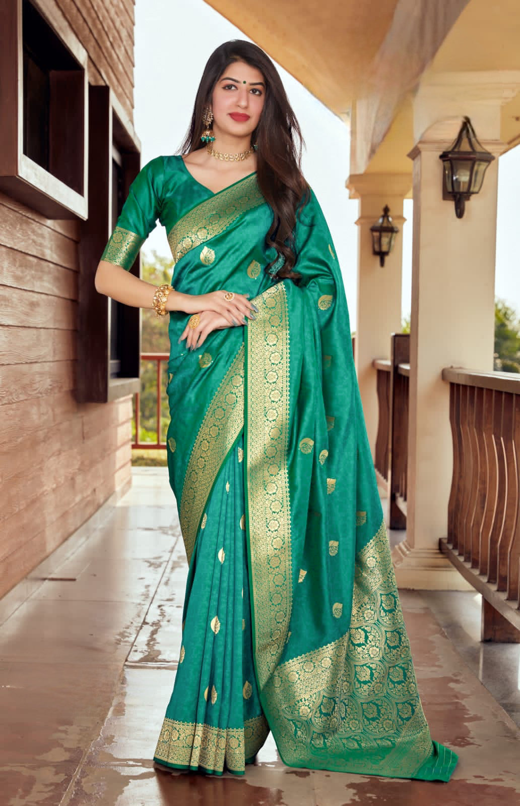 Soft Semi Silk Saree - Turquoise Green