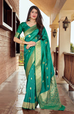 Load image into Gallery viewer, Soft Semi Silk Saree - Turquoise Green
