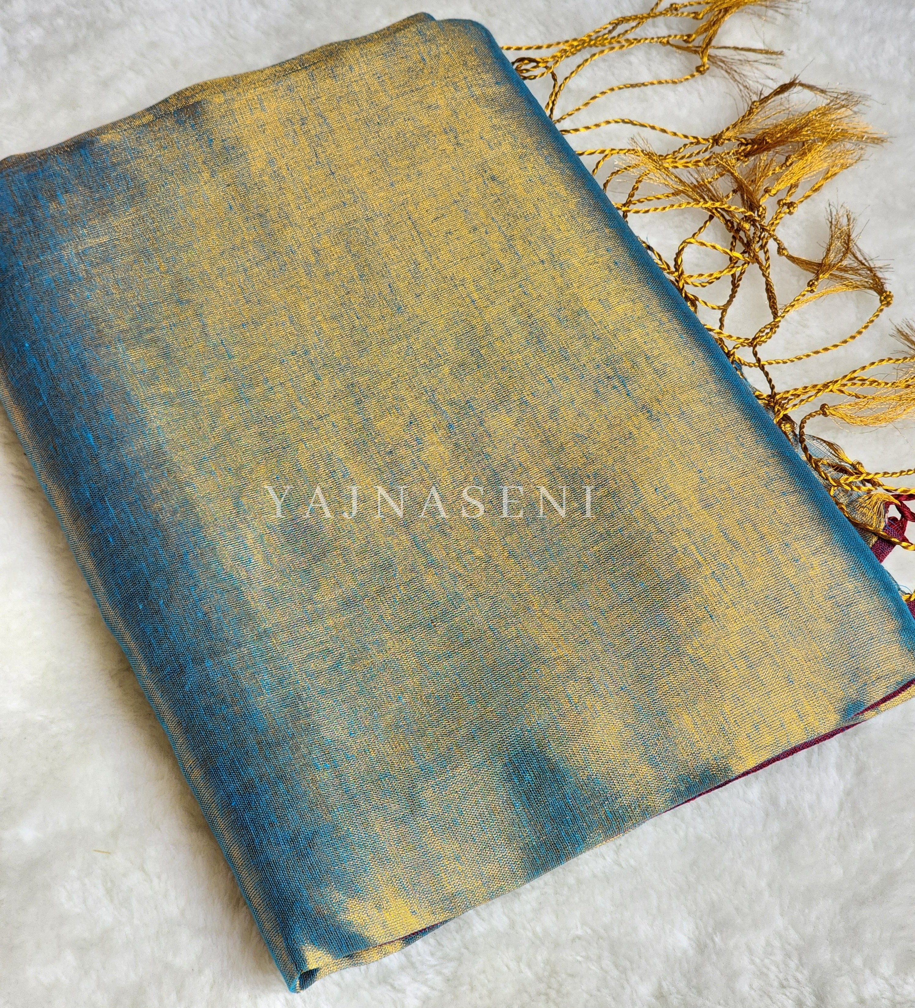 Tissue x Cotton Saree - Aqua