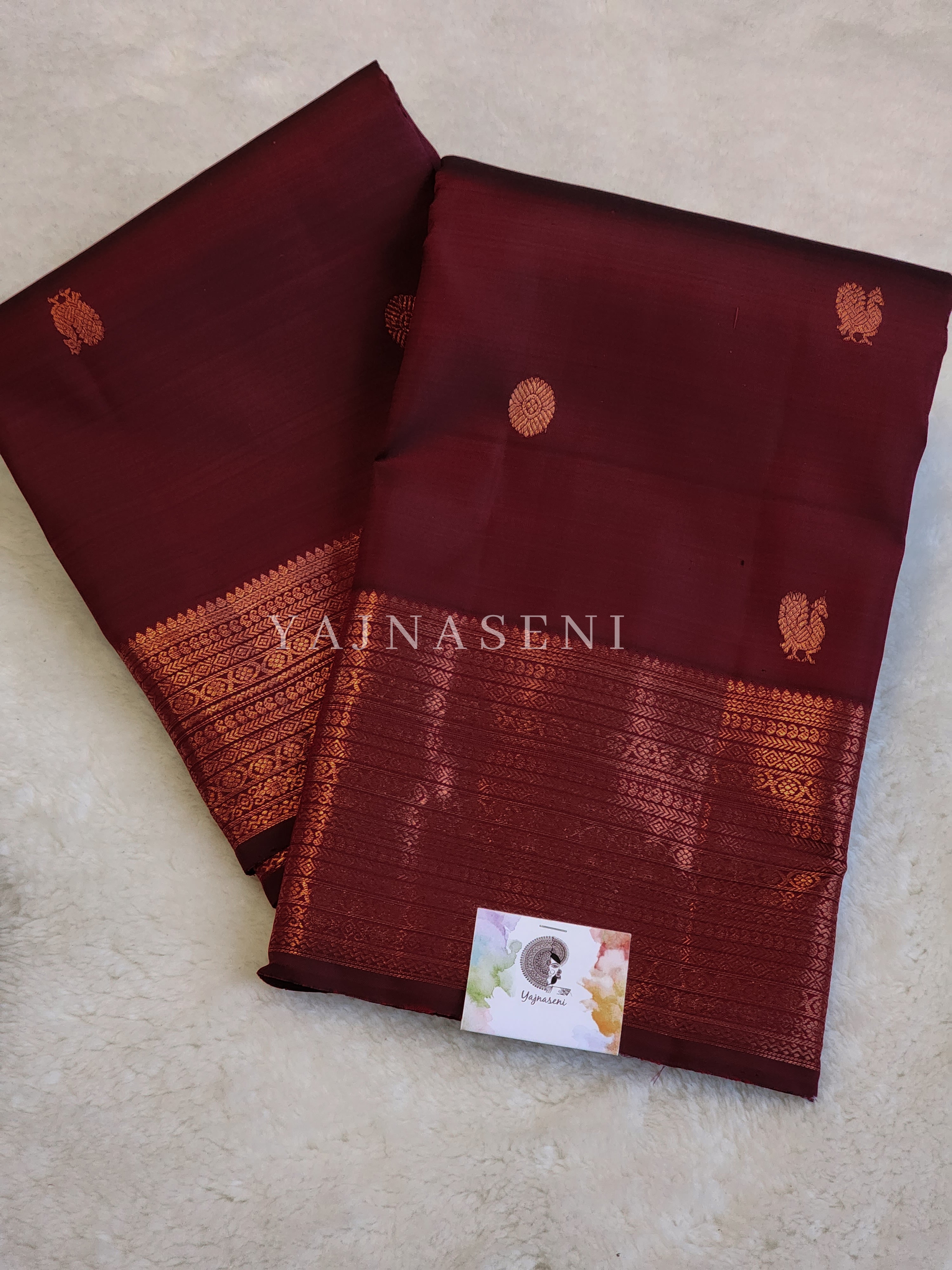 Royale Maroon - Pure Kanjivaram Silk Saree with Copper Zari