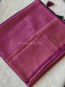 Banarasi Brocade Soft Silk Saree - Purple x Green