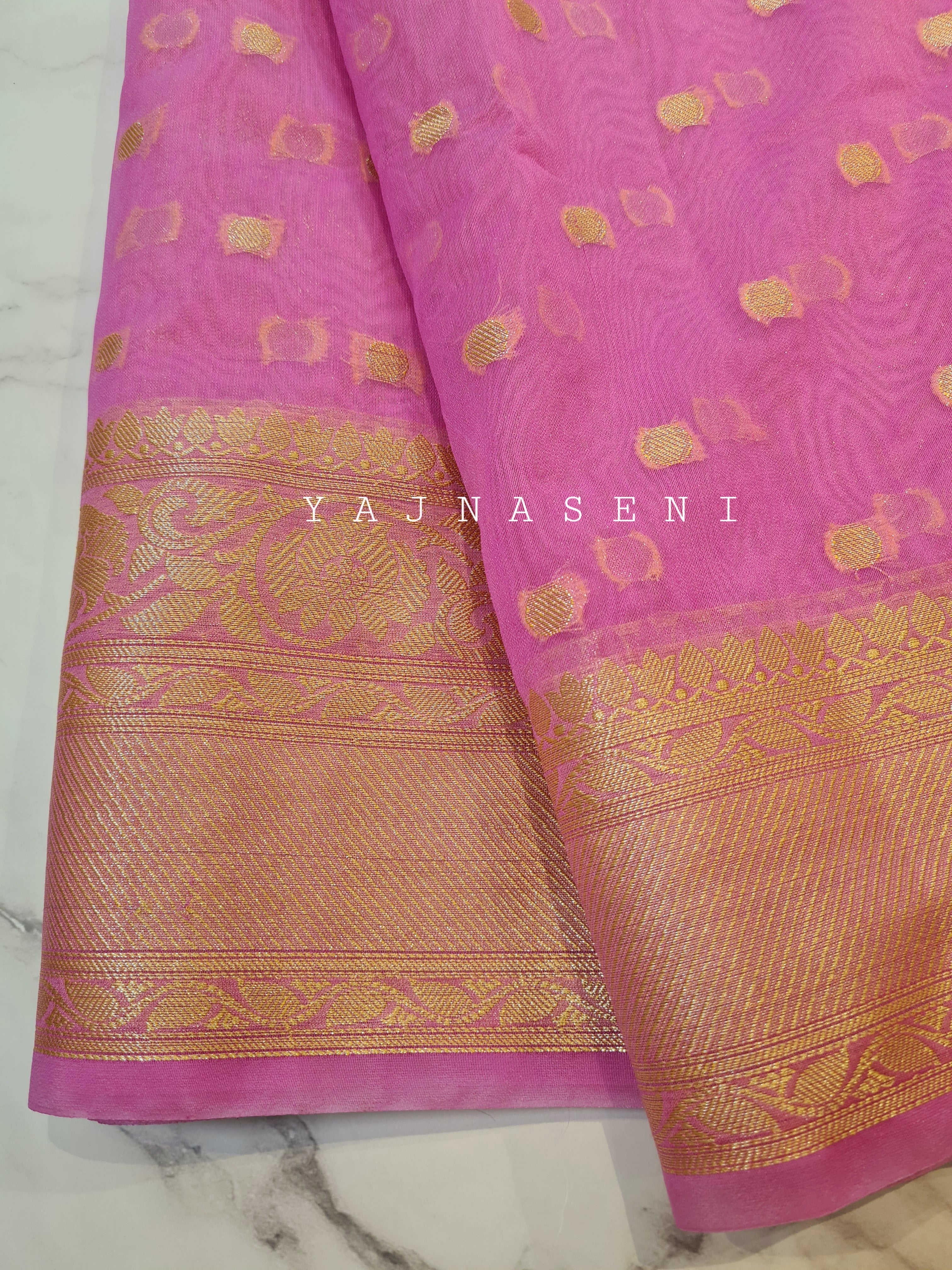SilverGold Banarasi x SemiGeorgette Saree - Pink