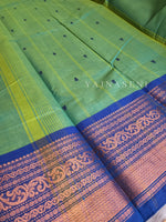 Load image into Gallery viewer, Kanchipuram Pure Cotton saree - Seafoam x Blue
