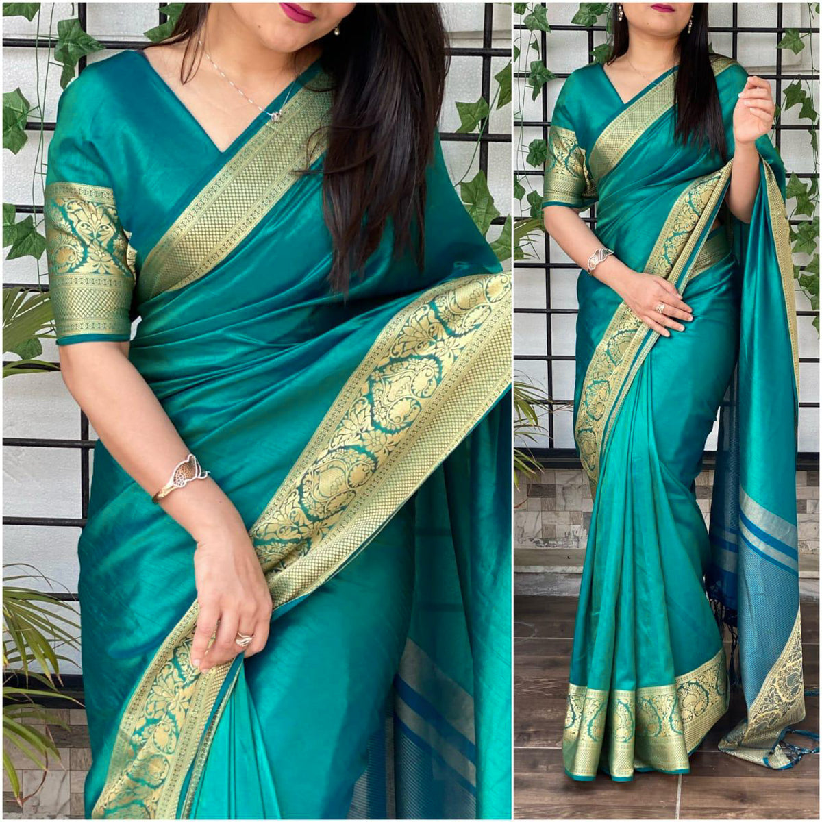 Sana Silk Saree - Teal – Yajnaseni